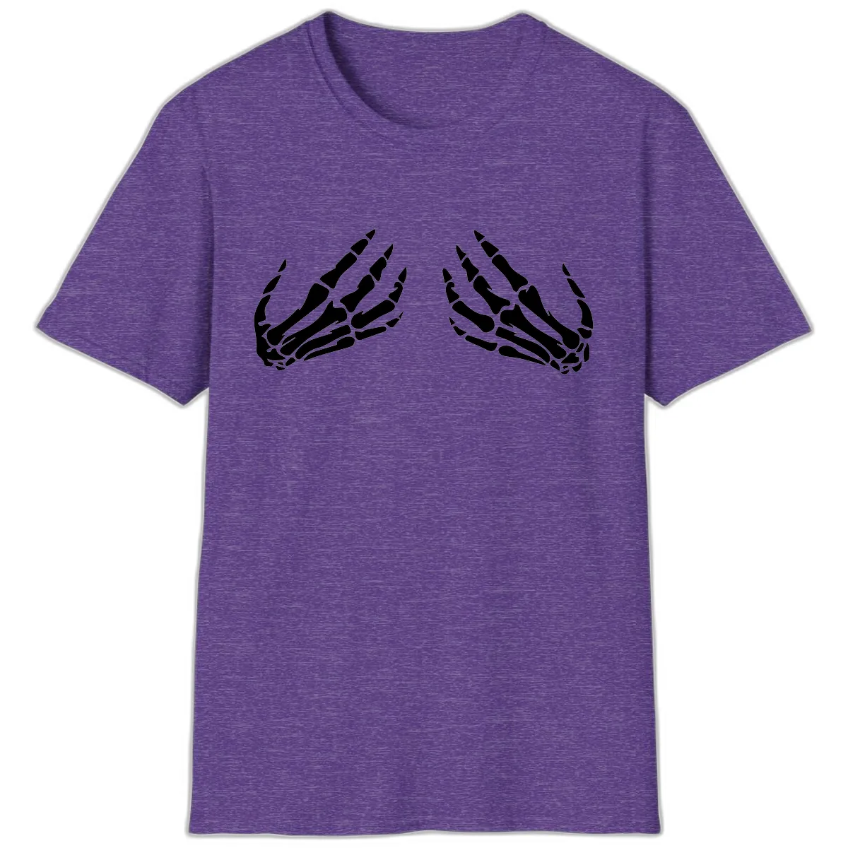 Pair of Skeletal Hands Reaching Upward T-Shirt in Heather Purple