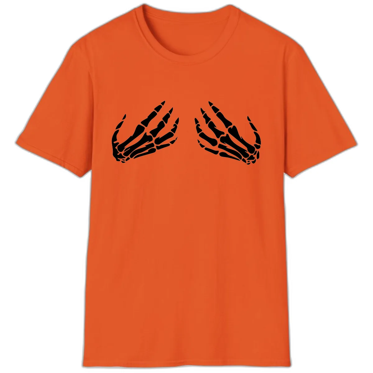 Pair of Skeletal Hands Reaching Upward T-Shirt in Orange