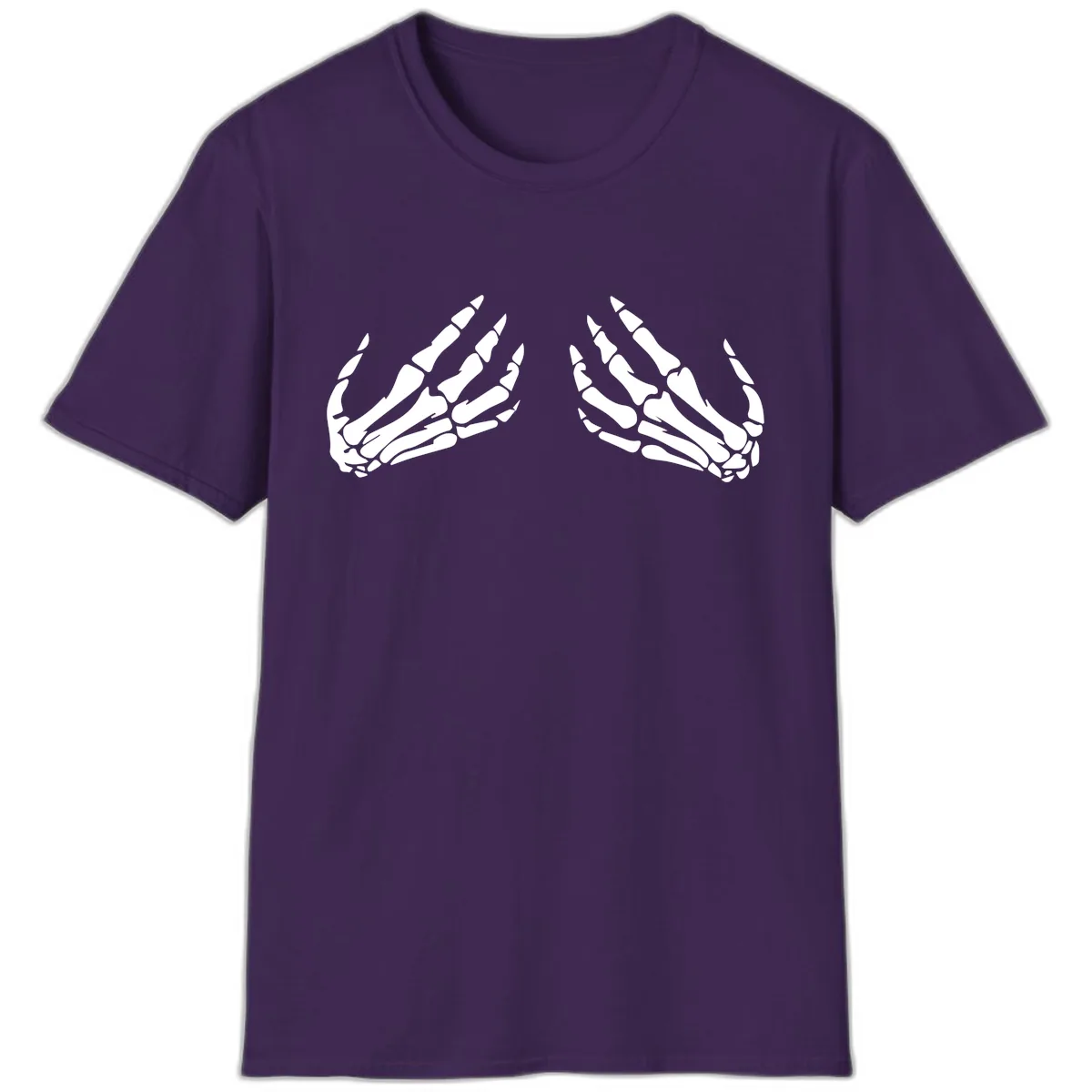 Pair of Skeletal Hands Reaching Upward T-Shirt in Purple