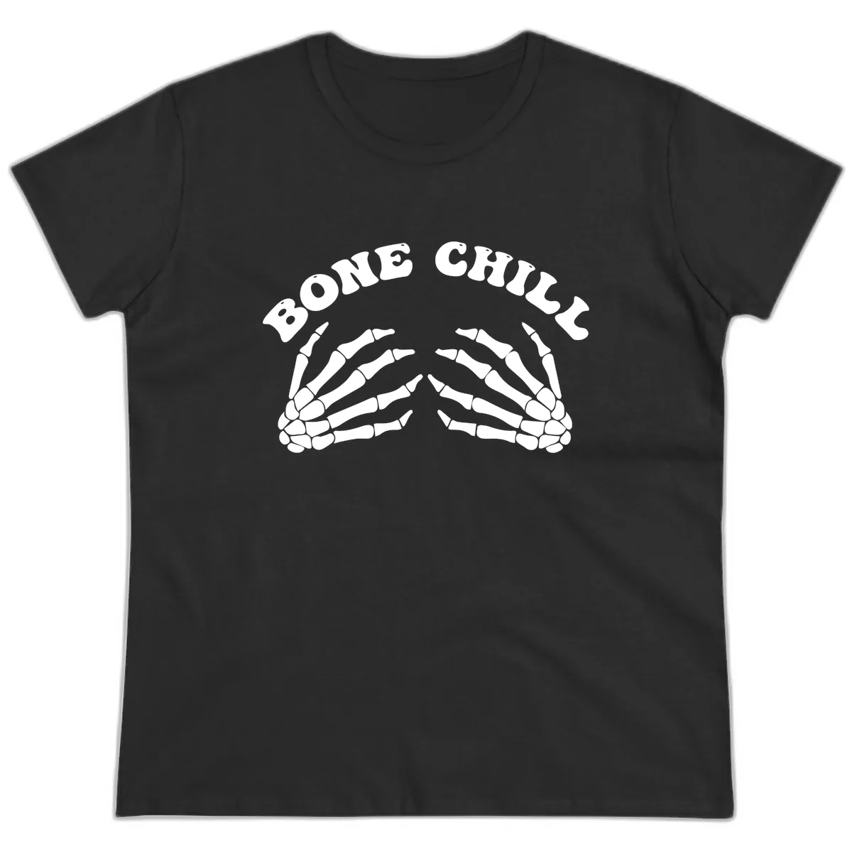 Bone Chill Skeleton Hands Arch Graphic Ladies Tee in Black