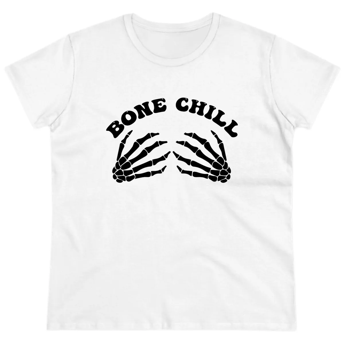 Bone Chill Skeleton Hands Arch Graphic Ladies Tee in White