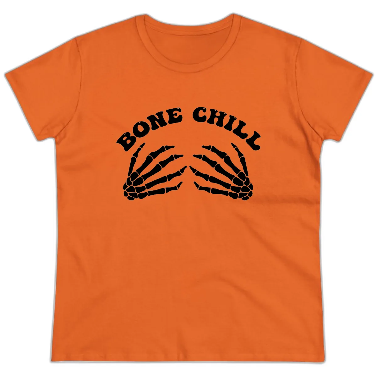 Bone Chill Skeleton Hands Arch Graphic Ladies Tee in Orange