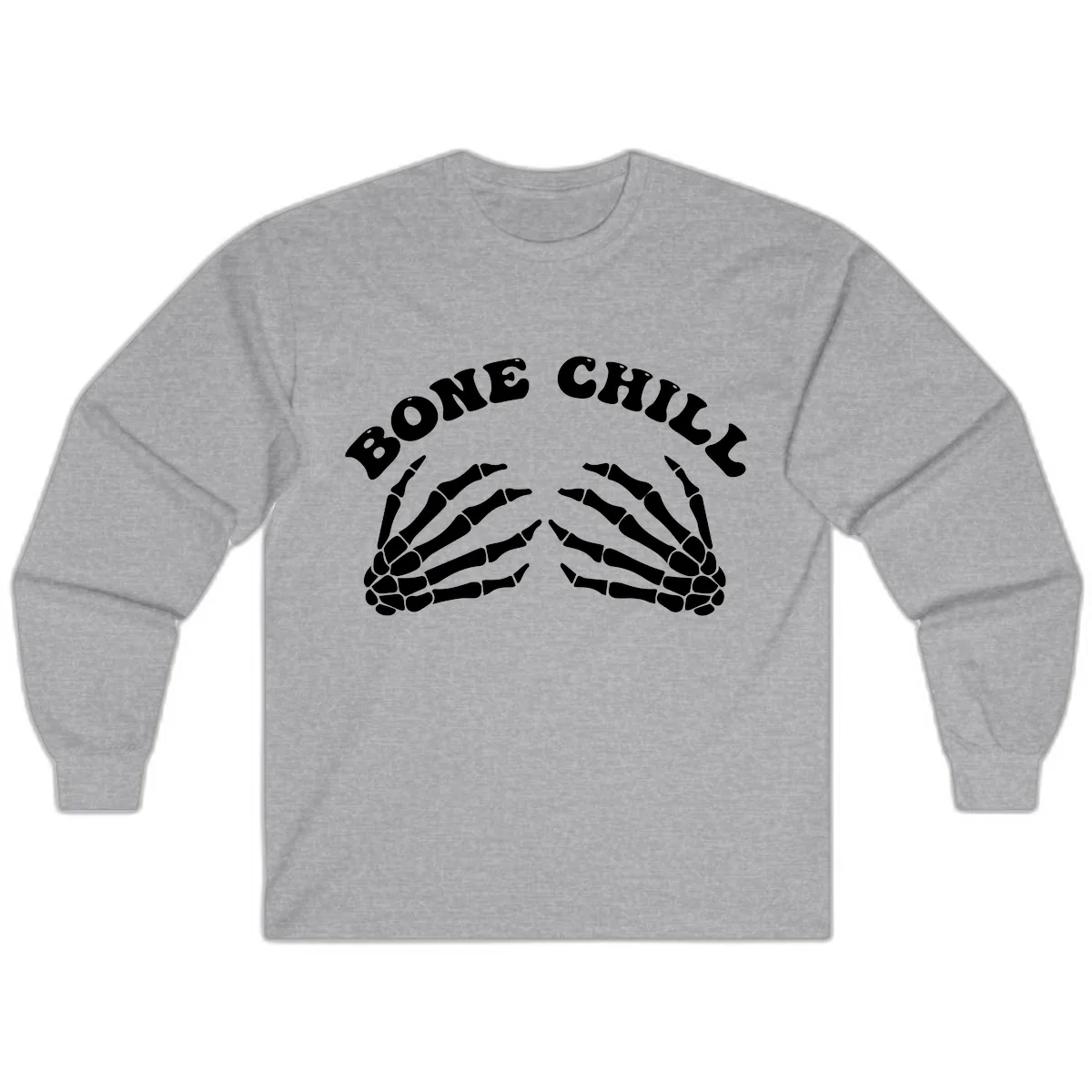 Bone Chill Skeleton Hands Arch Graphic Long Sleeve in Sport Grey