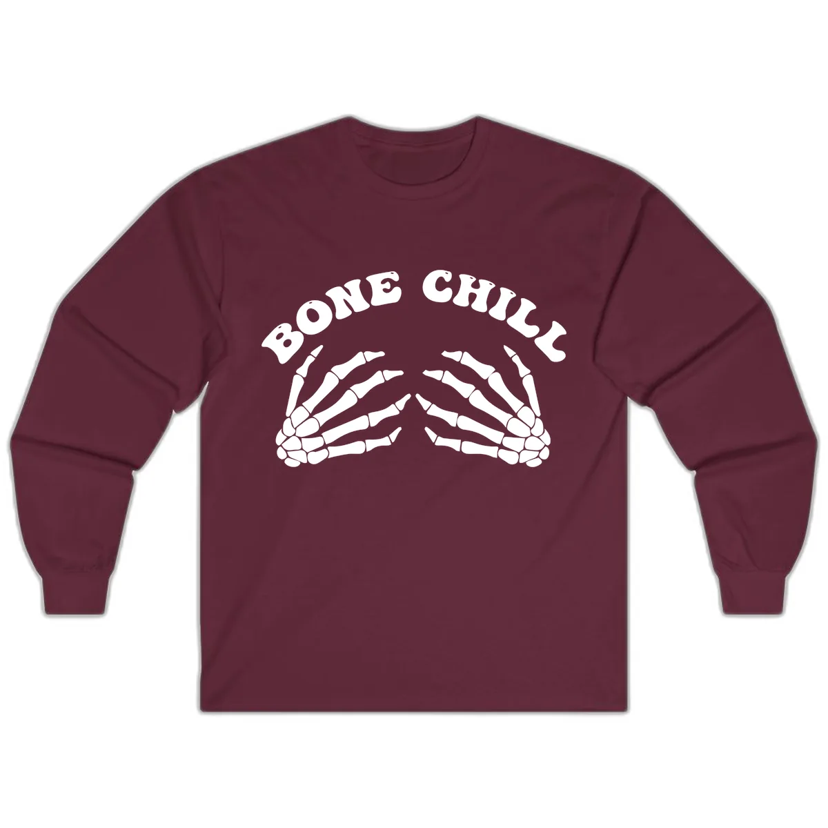 Bone Chill Skeleton Hands Arch Graphic Long Sleeve in Maroon