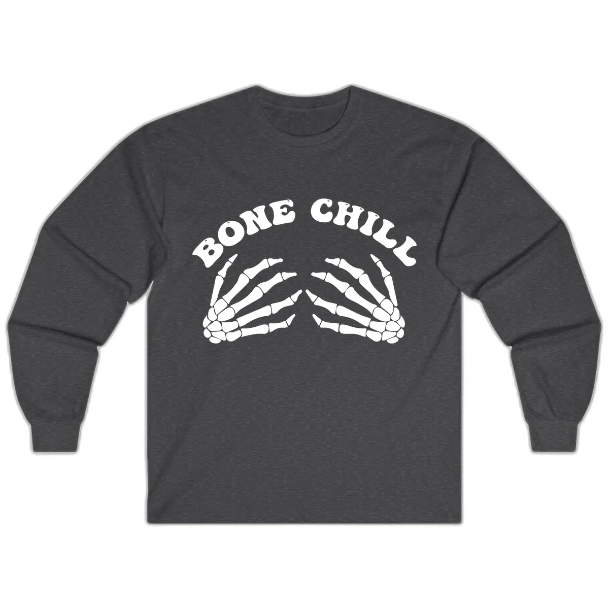 Bone Chill Skeleton Hands Arch Graphic Long Sleeve in Dark Heather