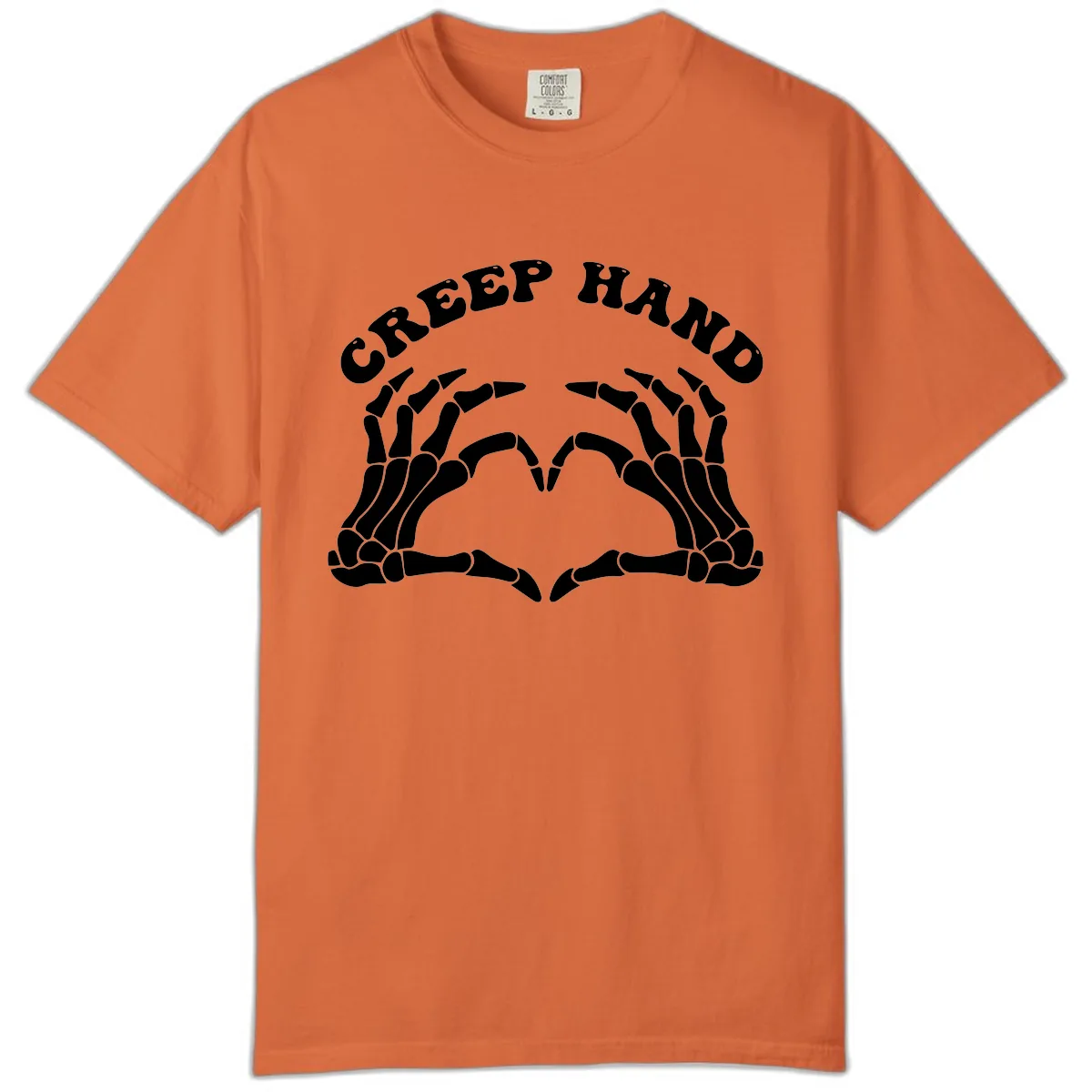 Creep Hand Skeleton Heart Gesture Comfort Color in Burnt Orange