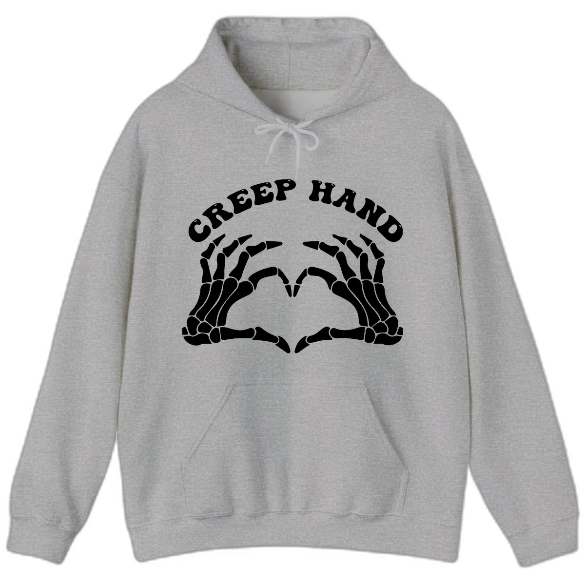 Creep Hand Skeleton Heart Gesture Hoodie in Sport Grey