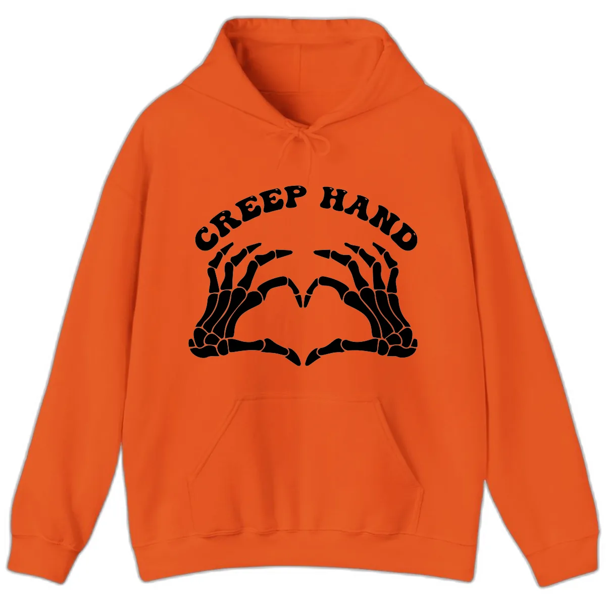 Creep Hand Skeleton Heart Gesture Hoodie in Orange