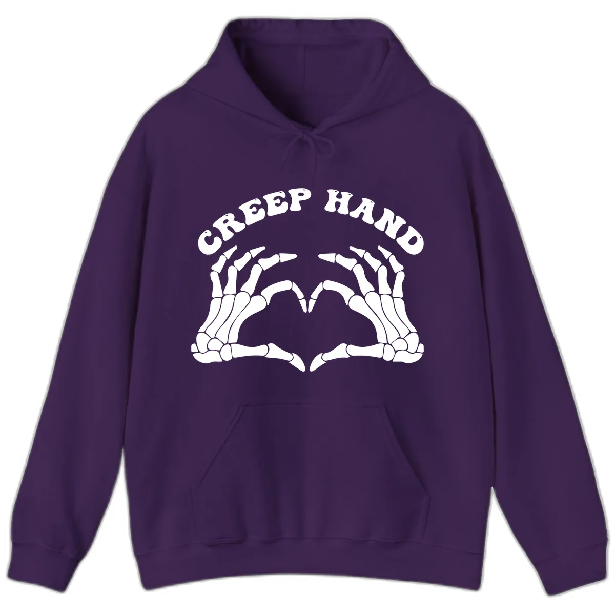 Creep Hand Skeleton Heart Gesture Hoodie in Purple