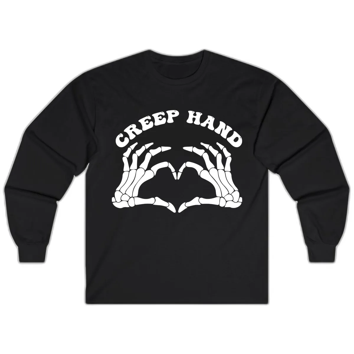 Creep Hand Skeleton Heart Gesture Long Sleeve in Black