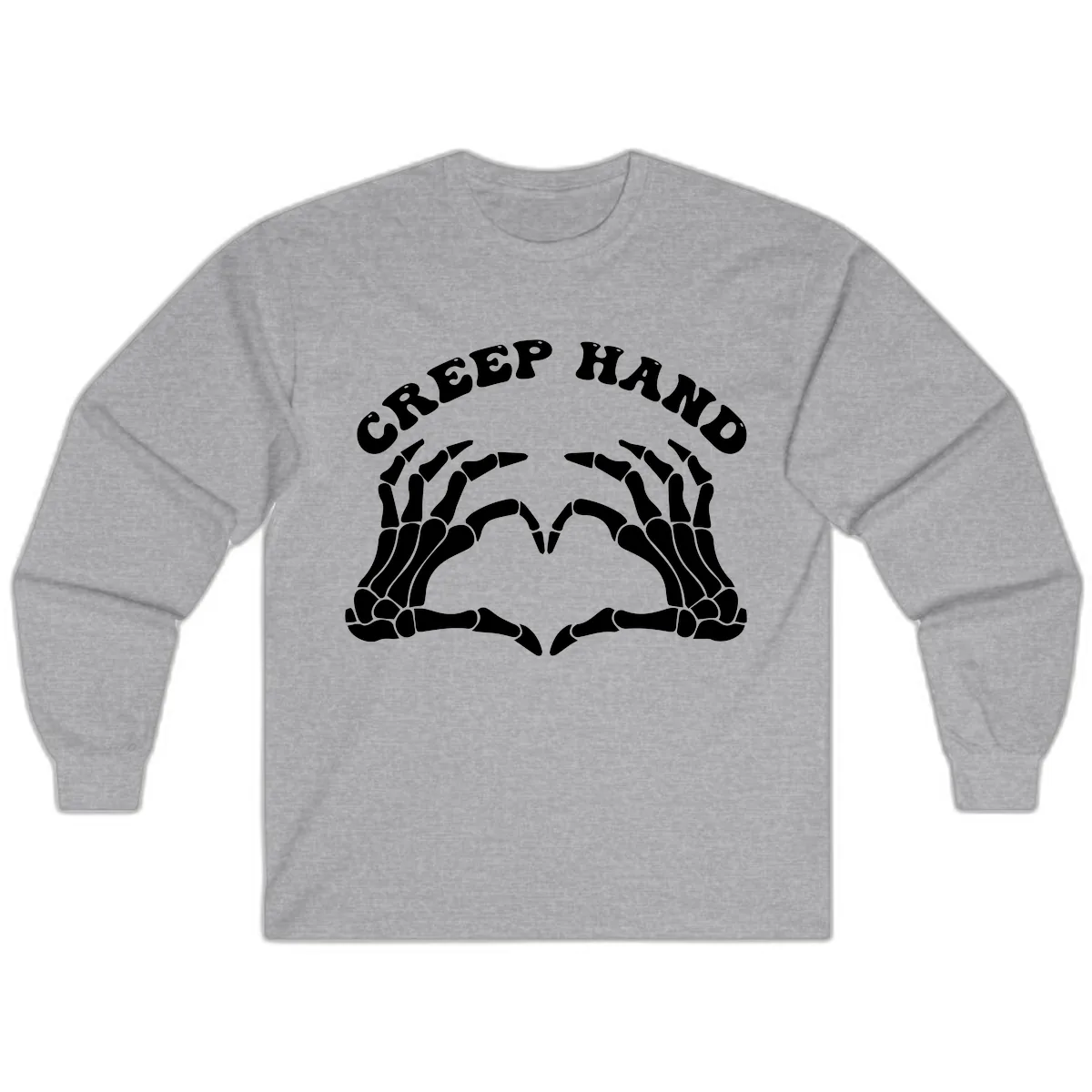 Creep Hand Skeleton Heart Gesture Long Sleeve in Sport Grey