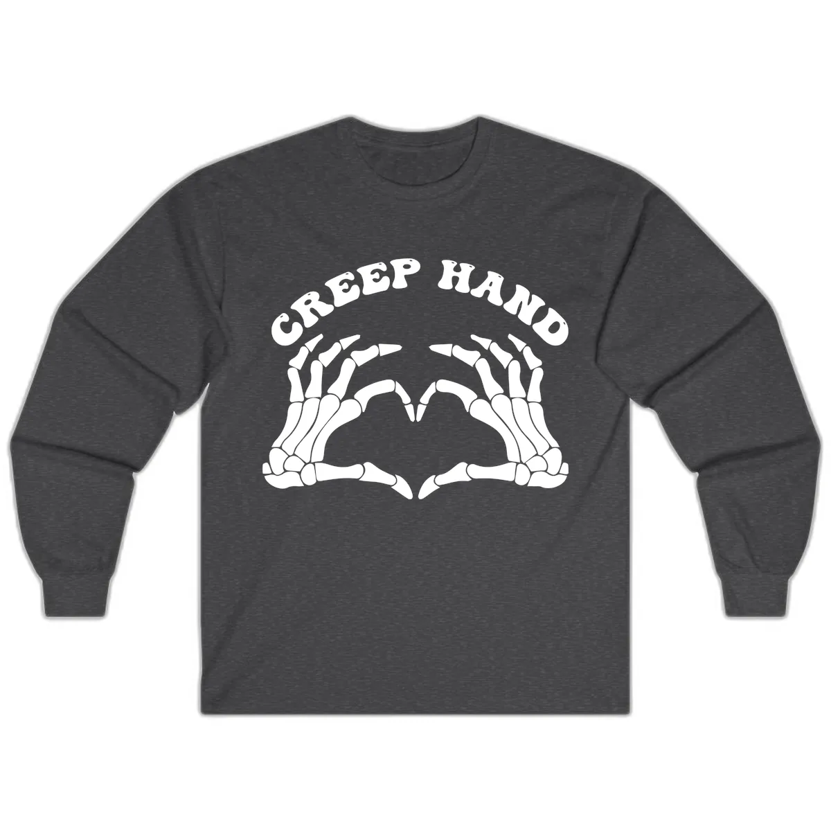 Creep Hand Skeleton Heart Gesture Long Sleeve in Dark Heather
