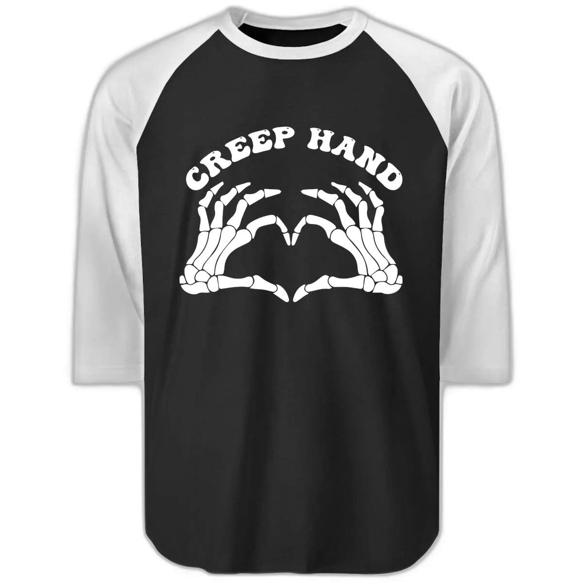 Creep Hand Skeleton Heart Gesture Raglan 3/4 in Black White