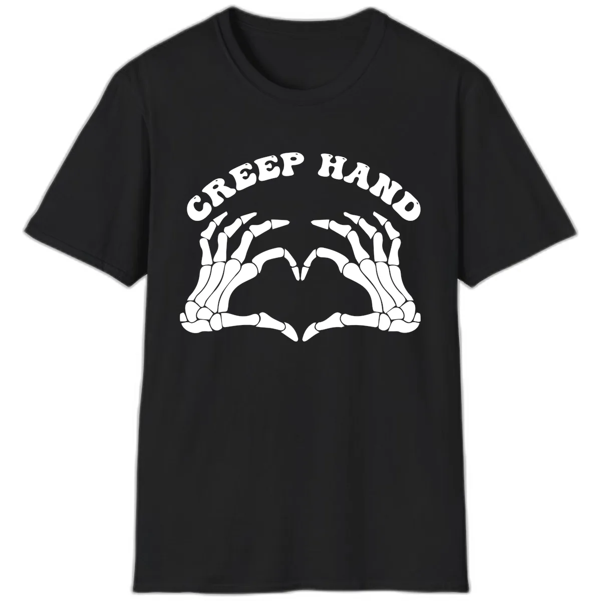 Creep Hand Skeleton Heart Gesture T-Shirt in Black