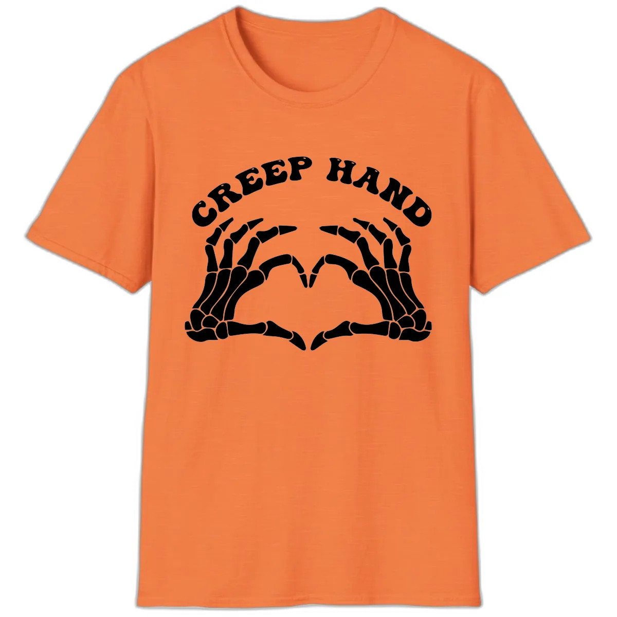 Creep Hand Skeleton Heart Gesture T-Shirt in Heather Orange
