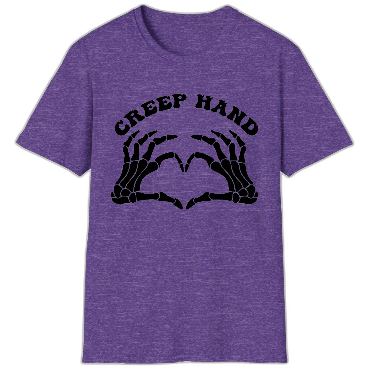 Creep Hand Skeleton Heart Gesture T-Shirt in Heather Purple