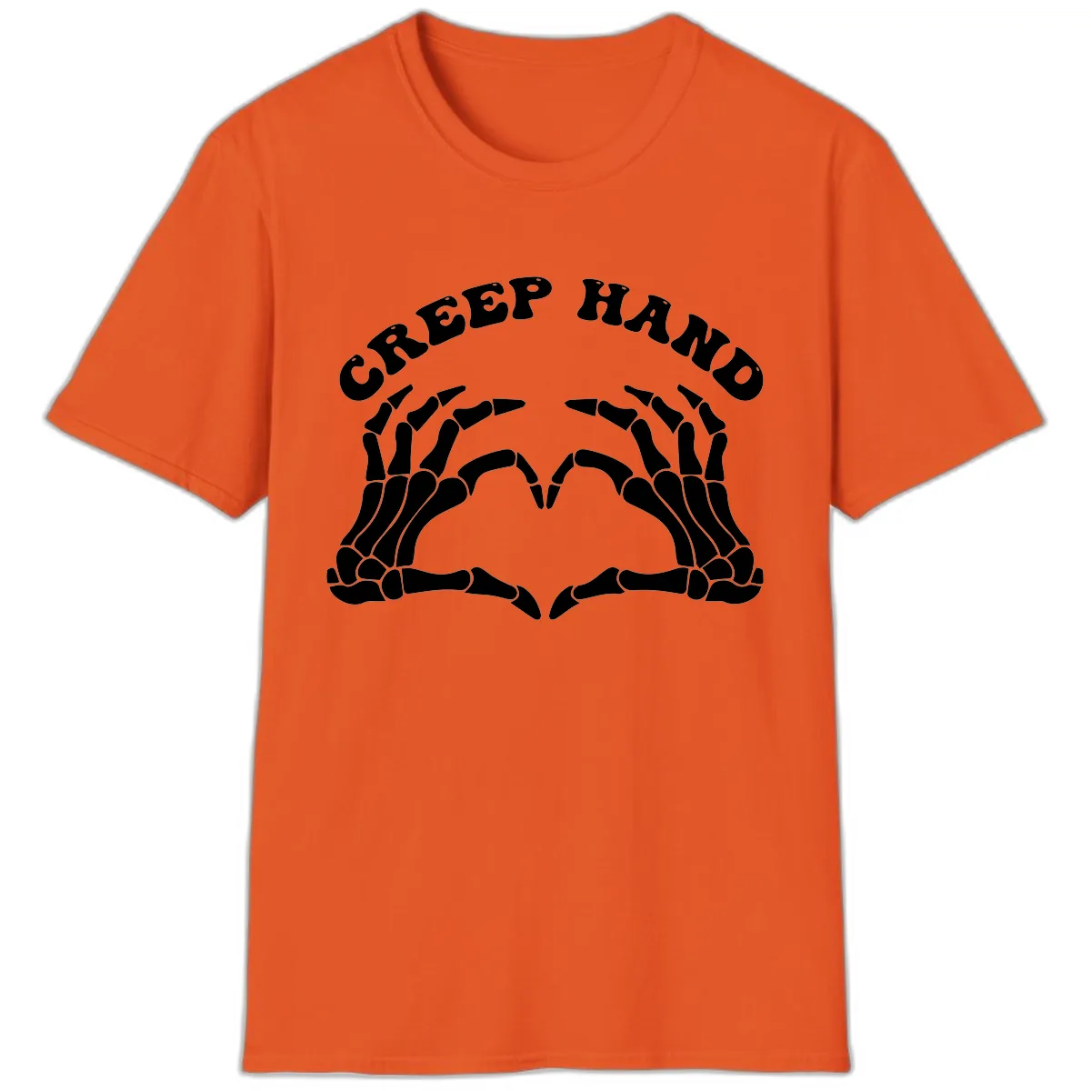 Creep Hand Skeleton Heart Gesture T-Shirt in Orange