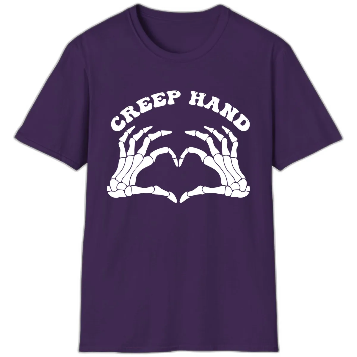 Creep Hand Skeleton Heart Gesture T-Shirt in Purple