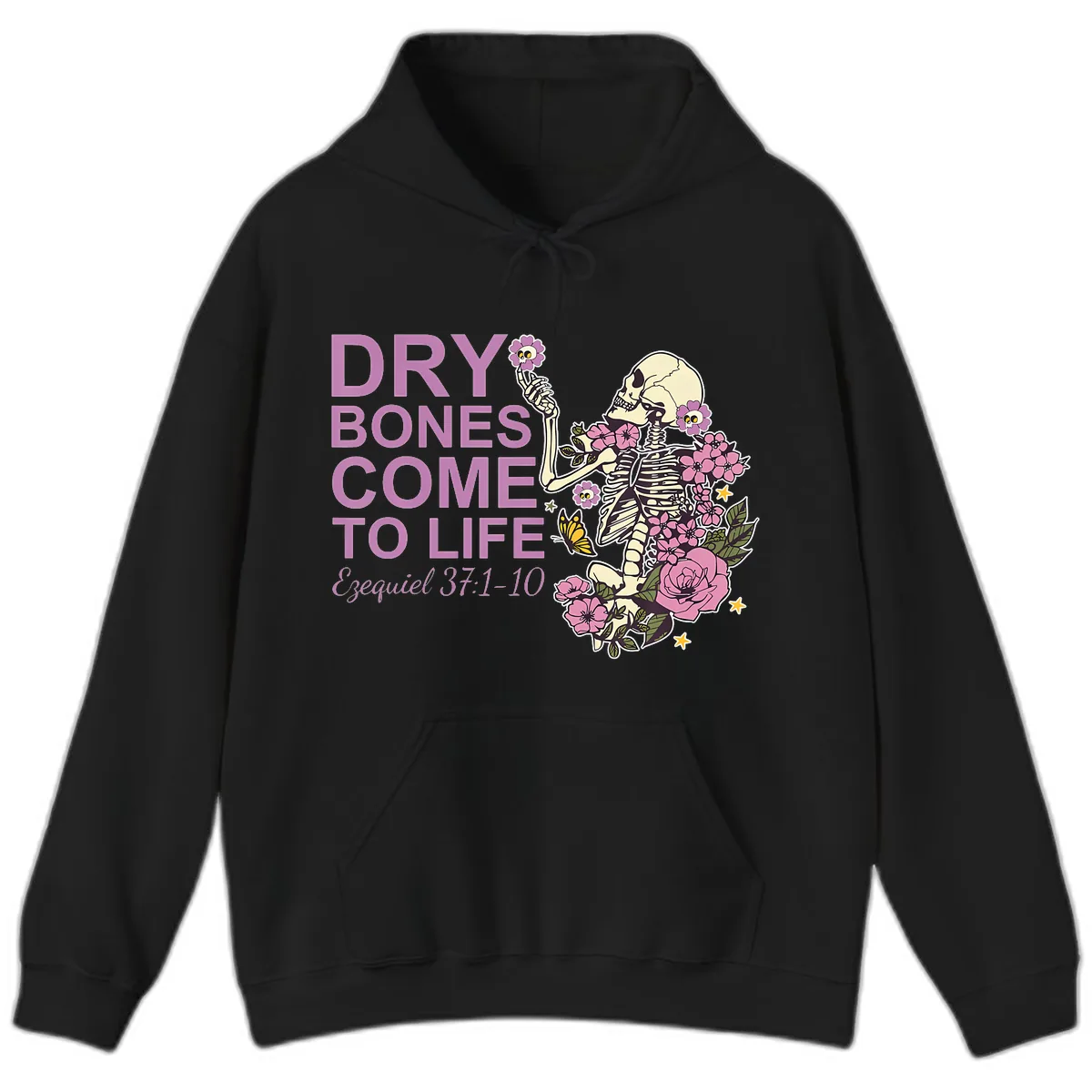 Dry Bones Come to Life Illustration Hoodie in Black
