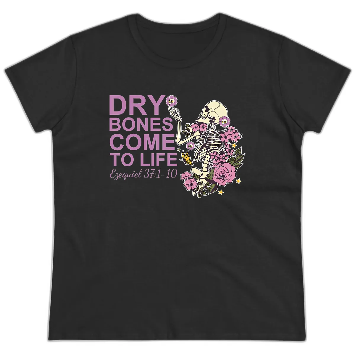 Dry Bones Come to Life Illustration Ladies Tee in Black