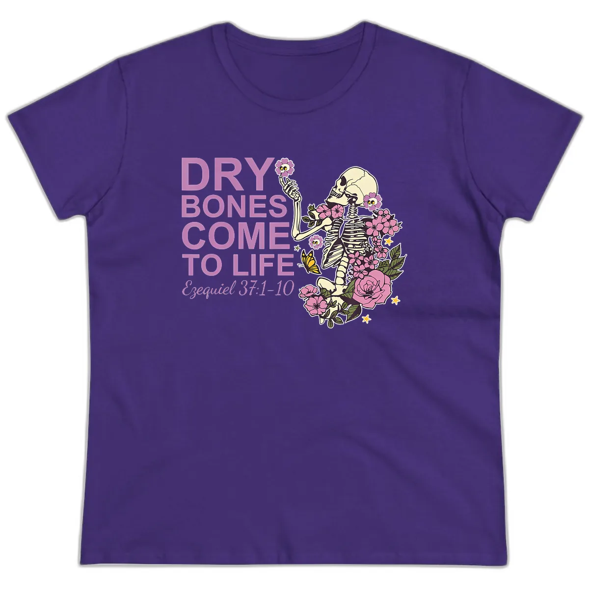Dry Bones Come to Life Illustration Ladies Tee in Purple