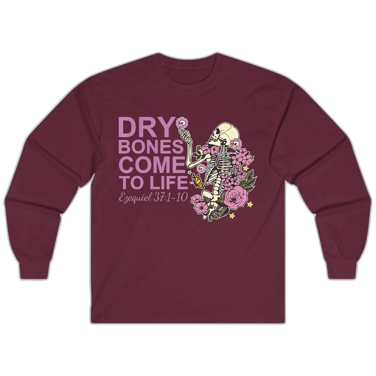 Dry Bones Come to Life Illustration Long Sleeve in Maroon