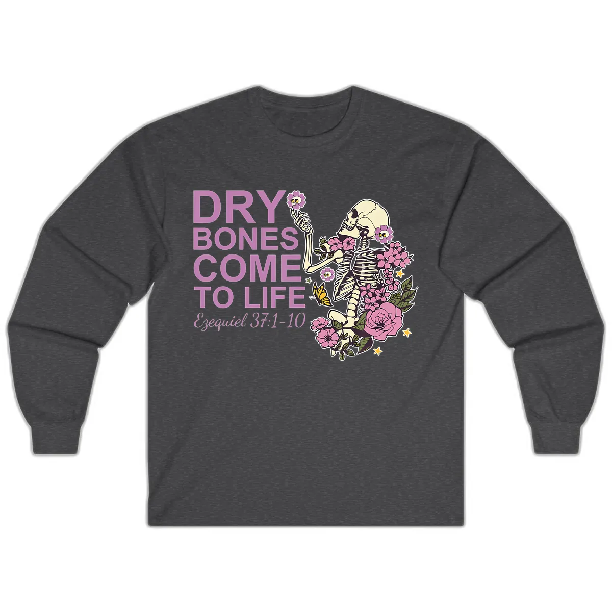 Dry Bones Come to Life Illustration Long Sleeve in Dark Heather
