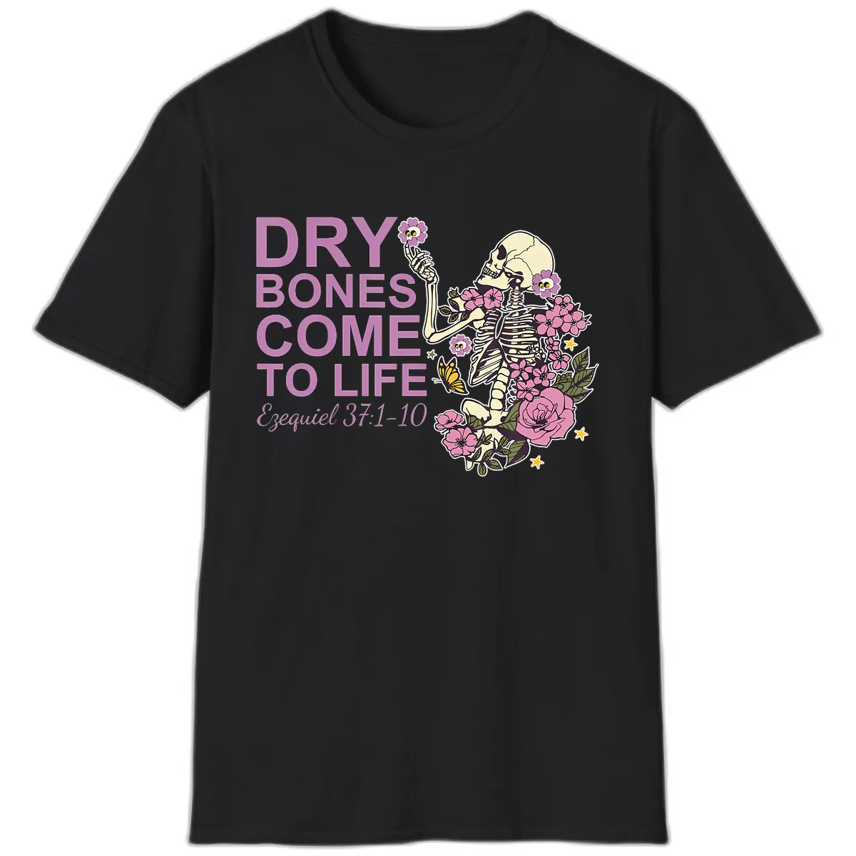 Dry Bones Come to Life Illustration T-Shirt in Black
