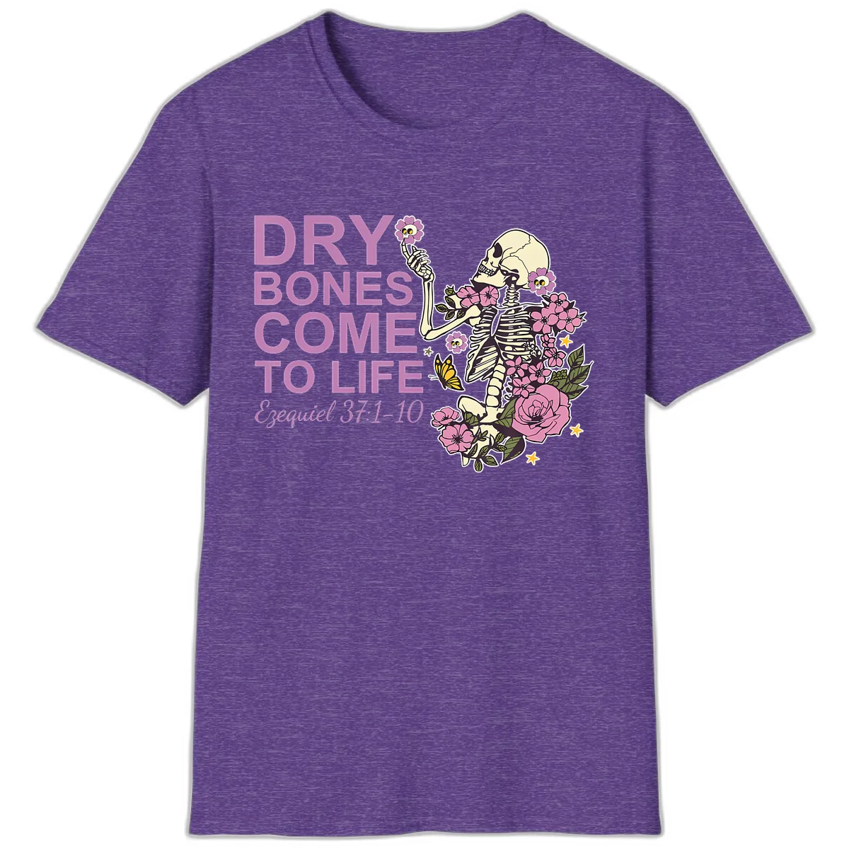 Dry Bones Come to Life Illustration T-Shirt in Heather Purple