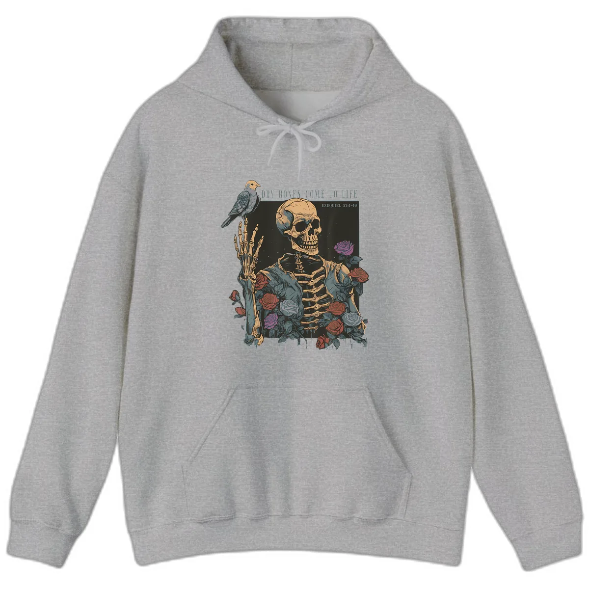 Dry Bones Come To Life Skull Hoodie in Sport Grey