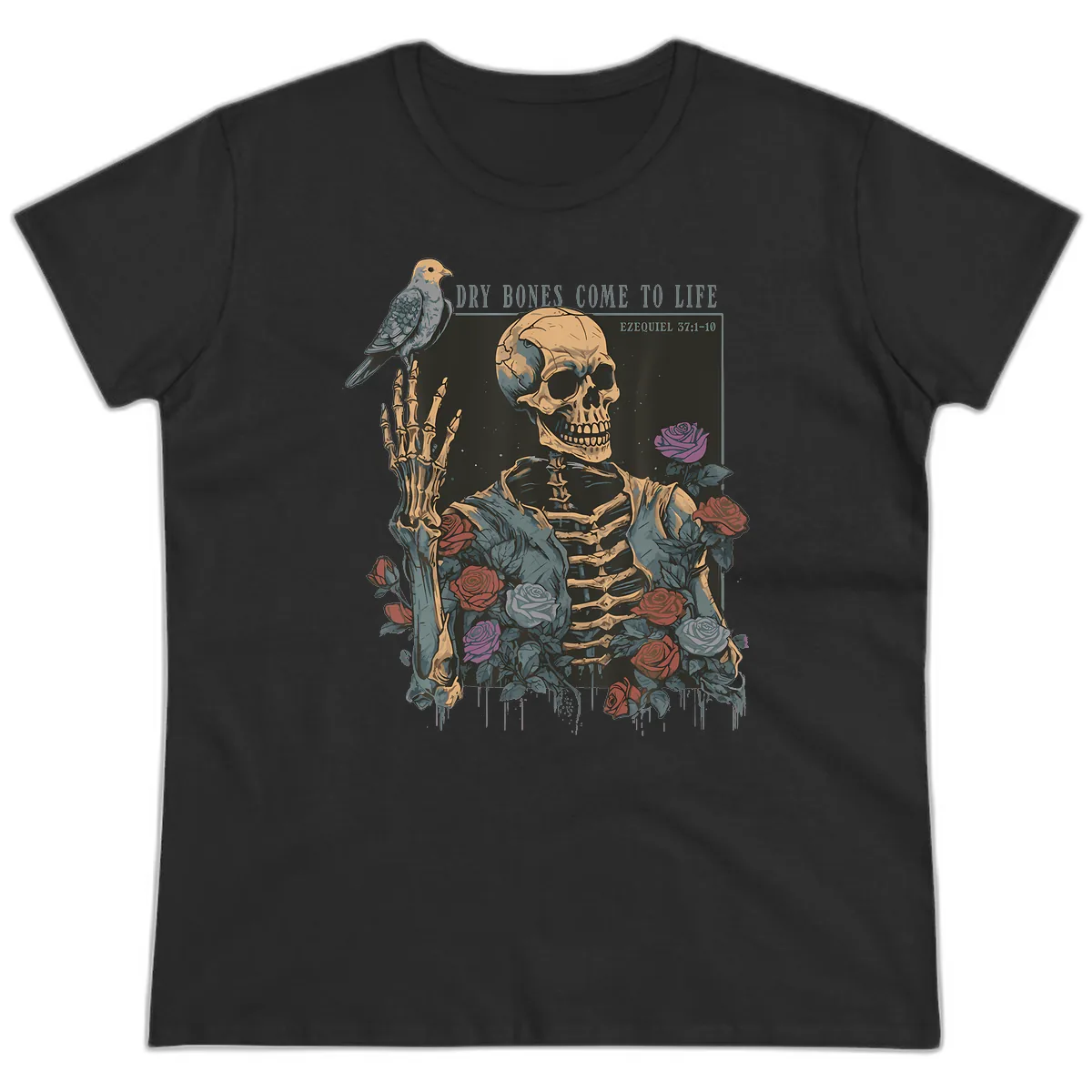 Dry Bones Come To Life Skull Ladies Tee in Black