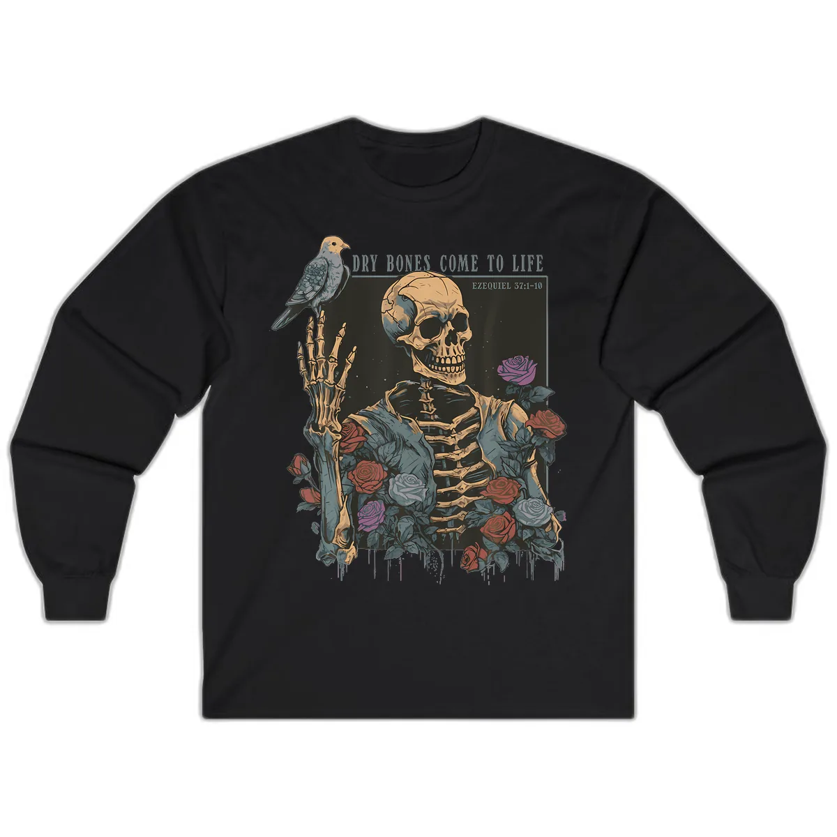 Dry Bones Come To Life Skull Long Sleeve in Black