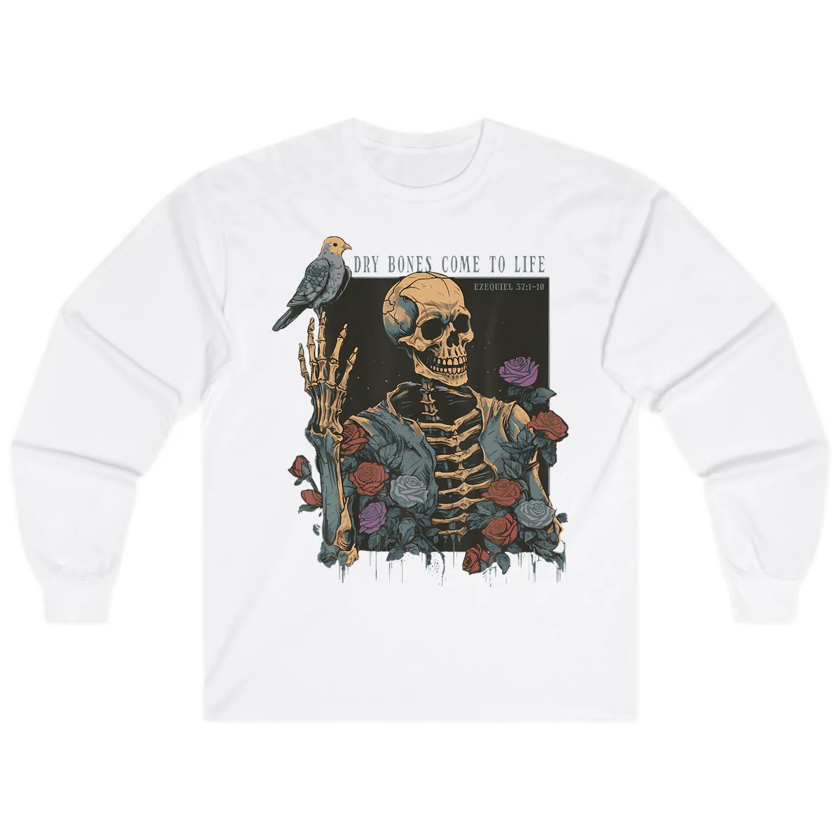 Dry Bones Come To Life Skull Long Sleeve in White