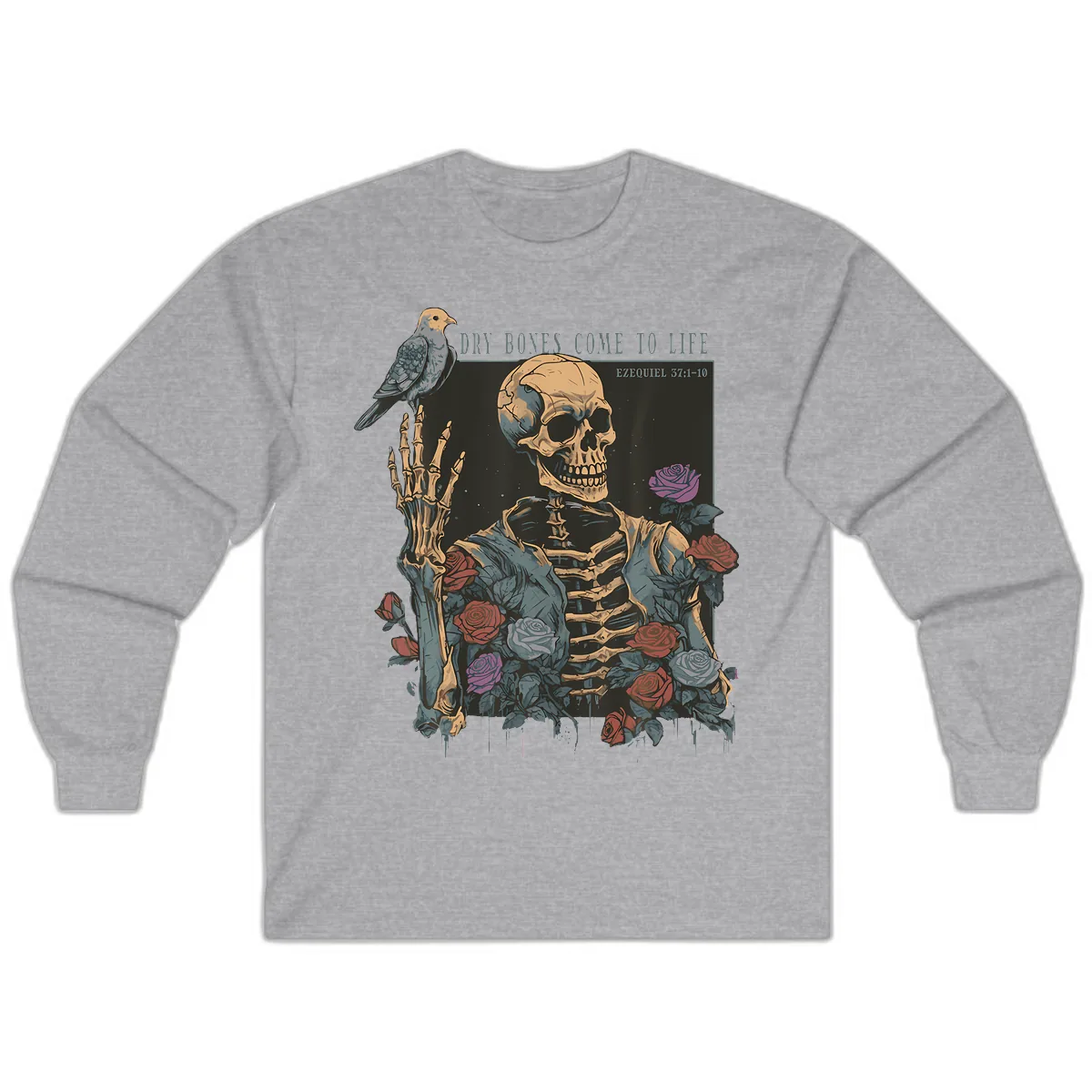 Dry Bones Come To Life Skull Long Sleeve in Sport Grey