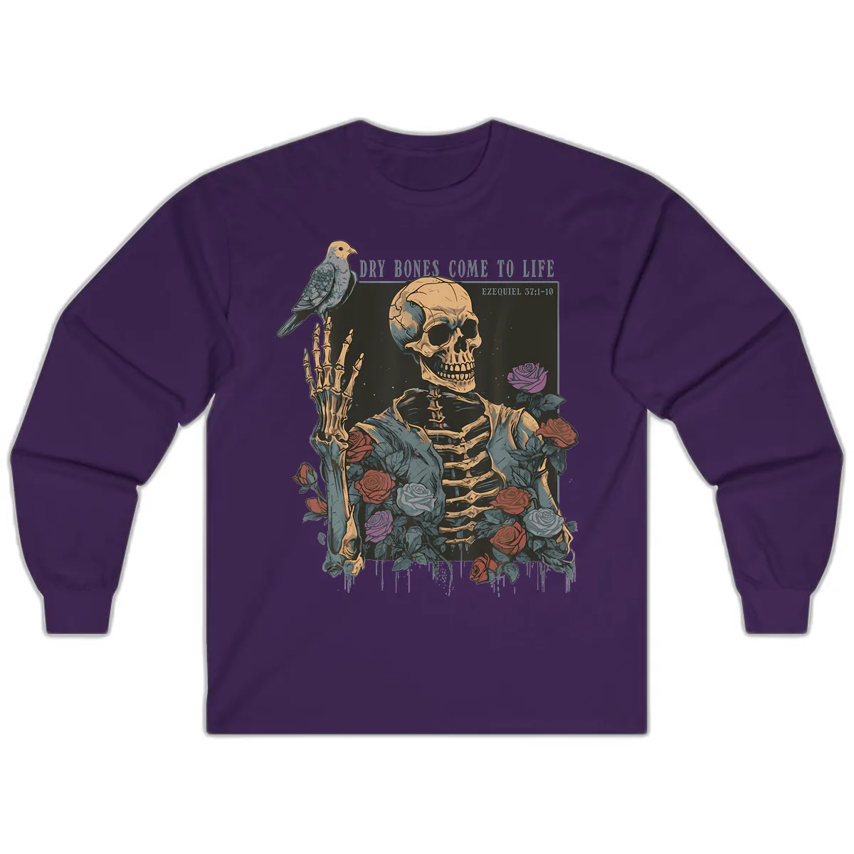 Dry Bones Come To Life Skull Long Sleeve in Purple