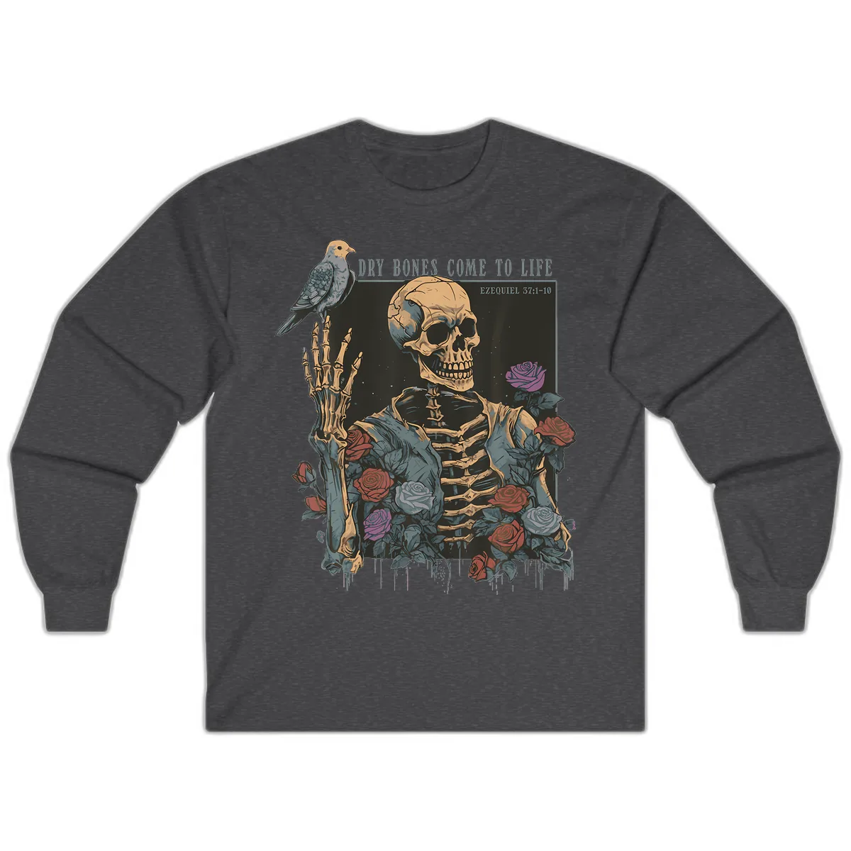 Dry Bones Come To Life Skull Long Sleeve in Dark Heather