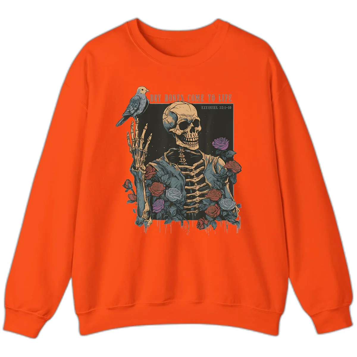 Dry Bones Come To Life Skull Sweatshirt in Orange