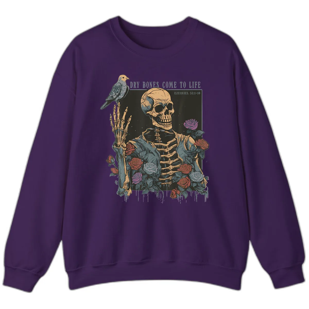 Dry Bones Come To Life Skull Sweatshirt in Purple