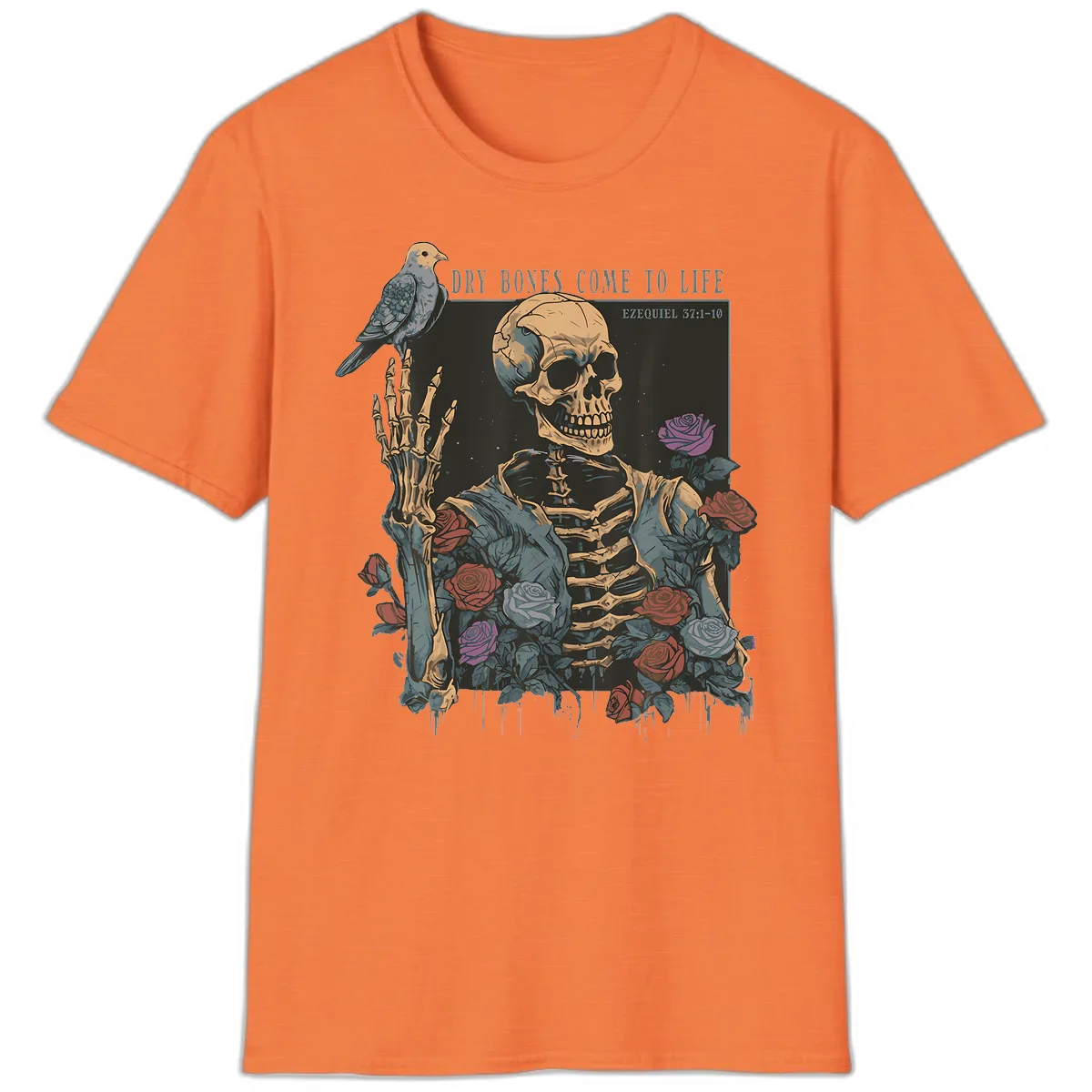 Dry Bones Come To Life Skull T-Shirt in Heather Orange