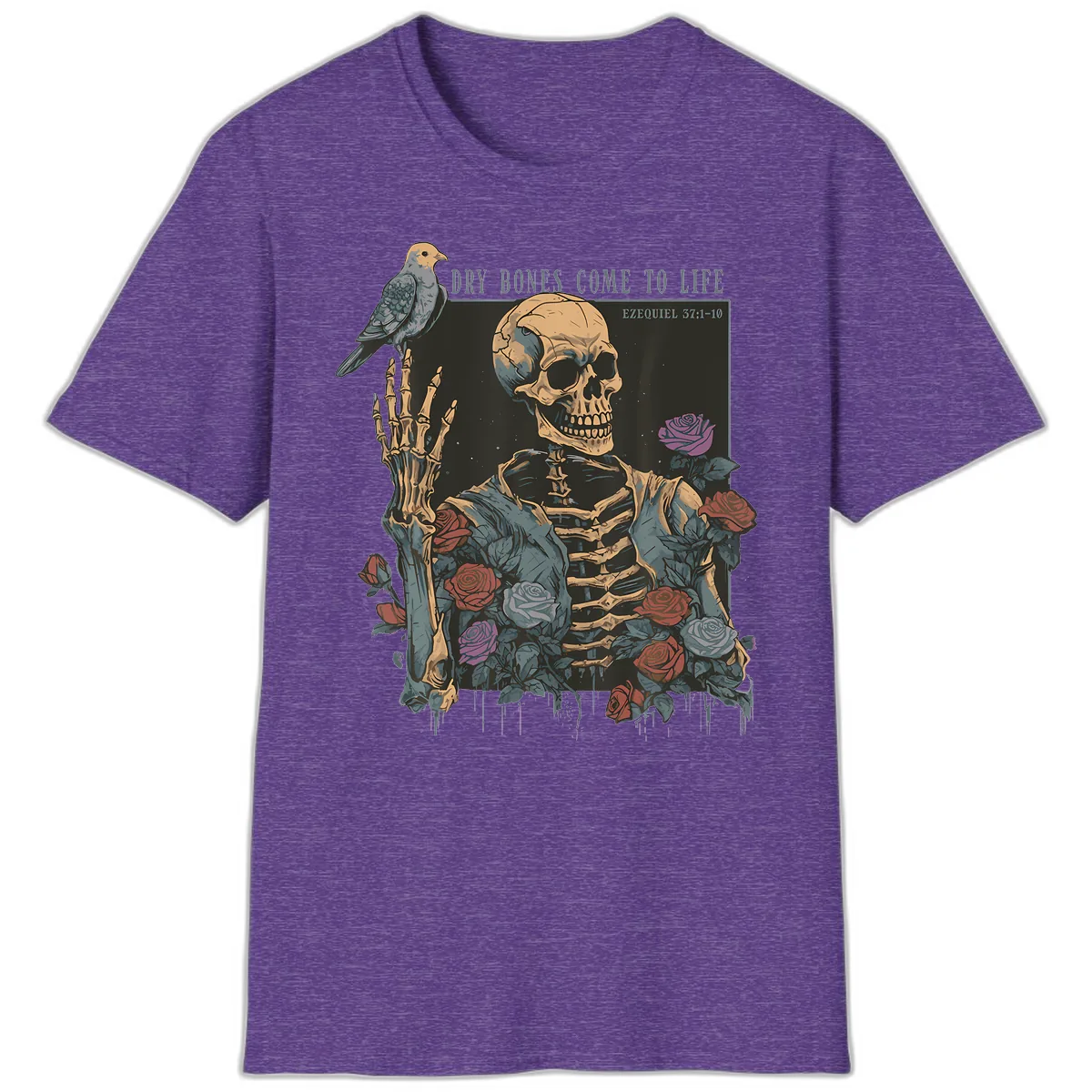 Dry Bones Come To Life Skull T-Shirt in Heather Purple