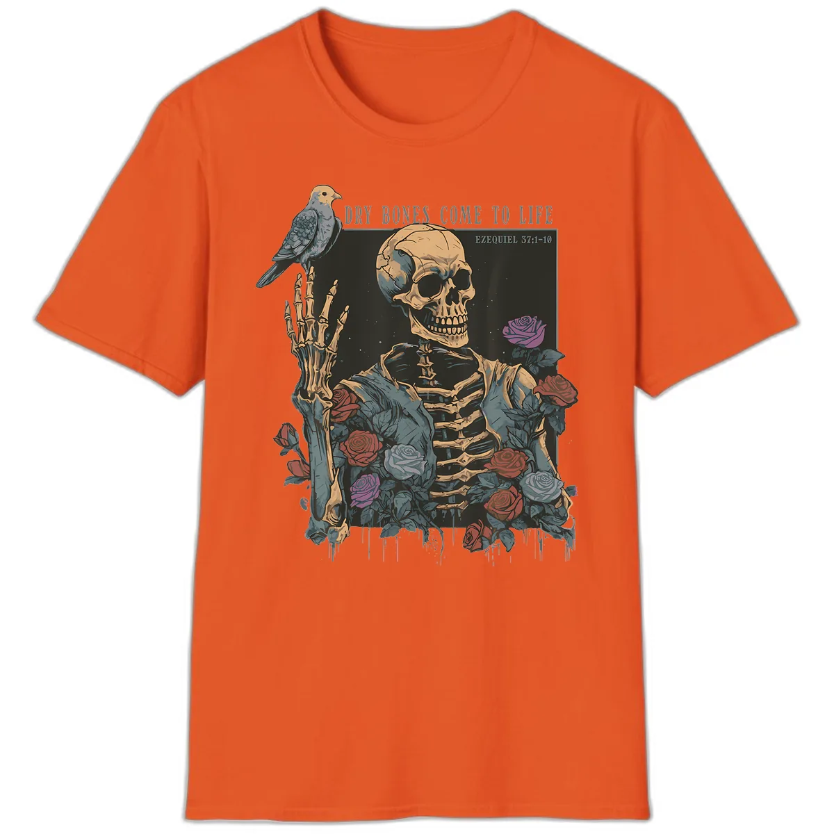 Dry Bones Come To Life Skull T-Shirt in Orange
