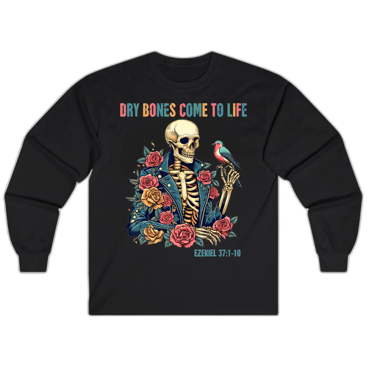 Dry Bones Come To Life Skeleton Long Sleeve in Black