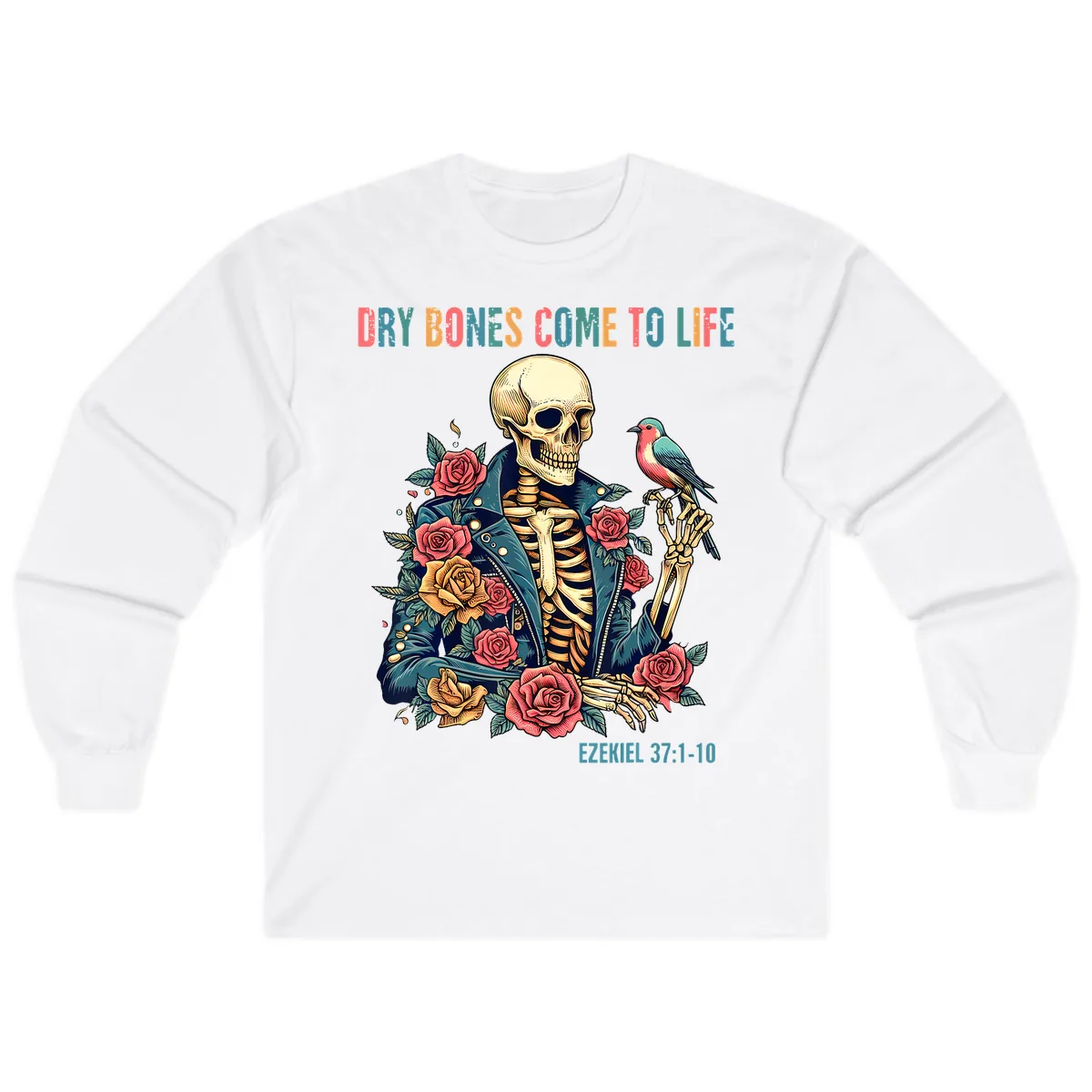 Dry Bones Come To Life Skeleton Long Sleeve in White