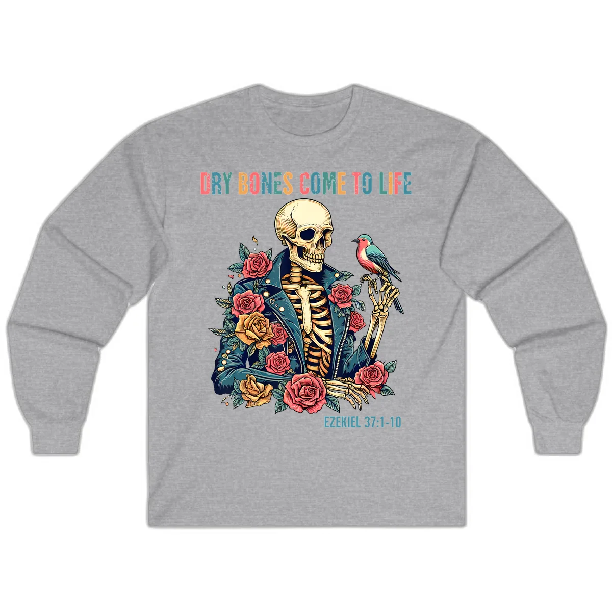 Dry Bones Come To Life Skeleton Long Sleeve in Sport Grey