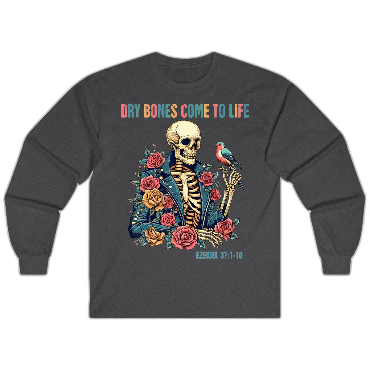 Dry Bones Come To Life Skeleton Long Sleeve in Dark Heather
