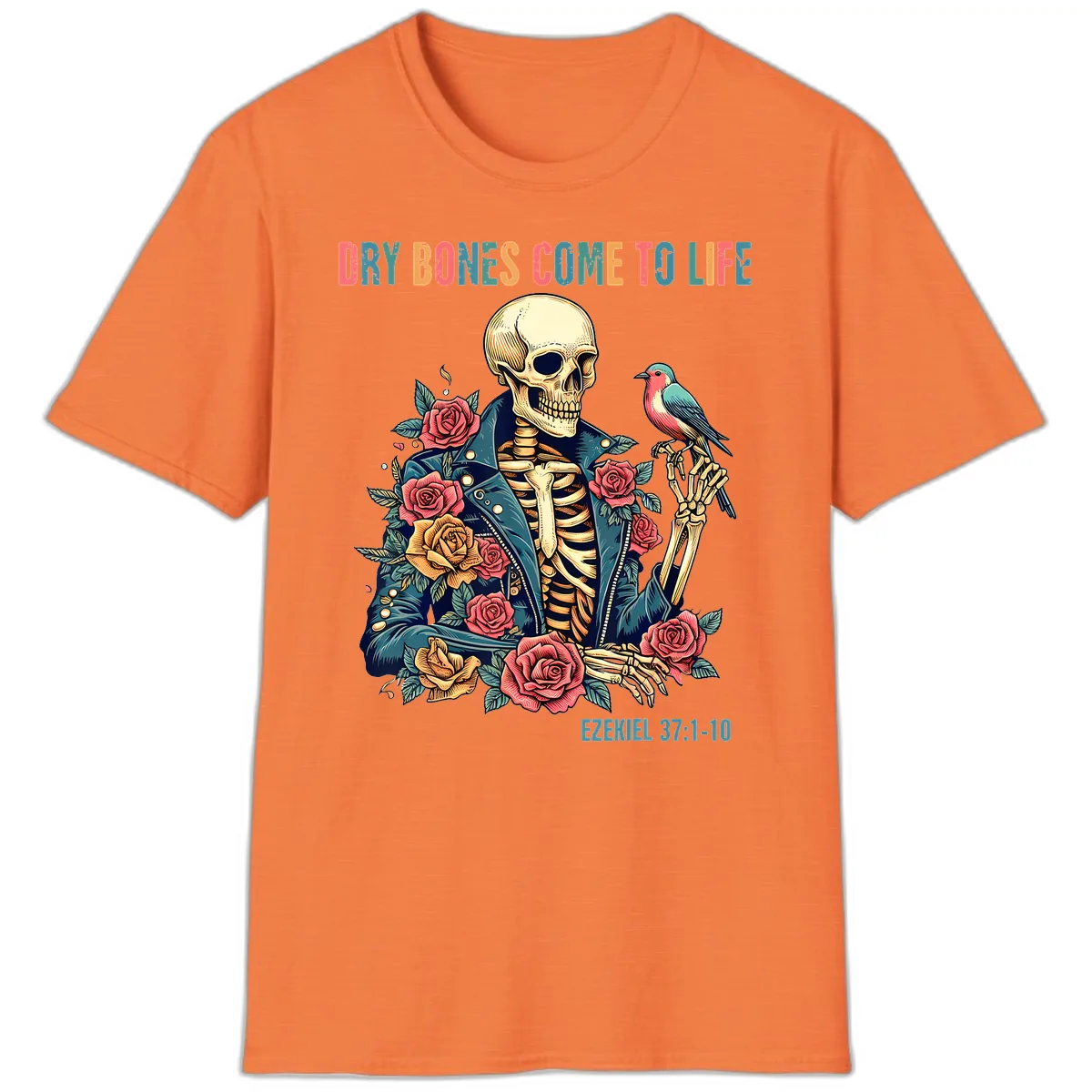Dry Bones Come To Life Skeleton T-Shirt in Heather Orange