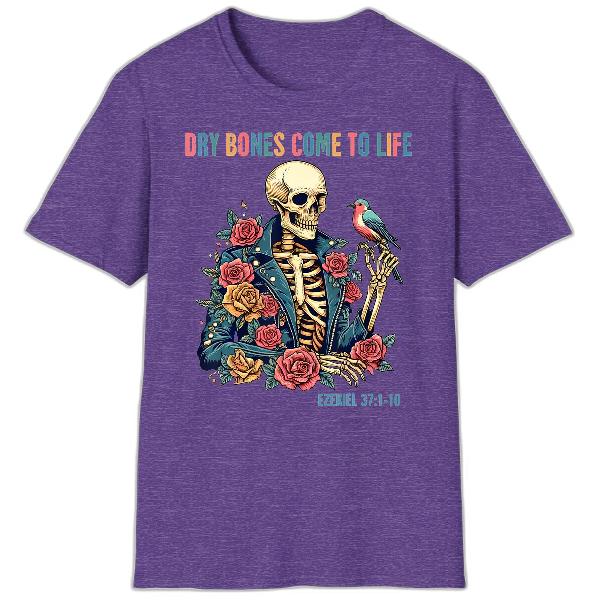 Dry Bones Come To Life Skeleton T-Shirt in Heather Purple