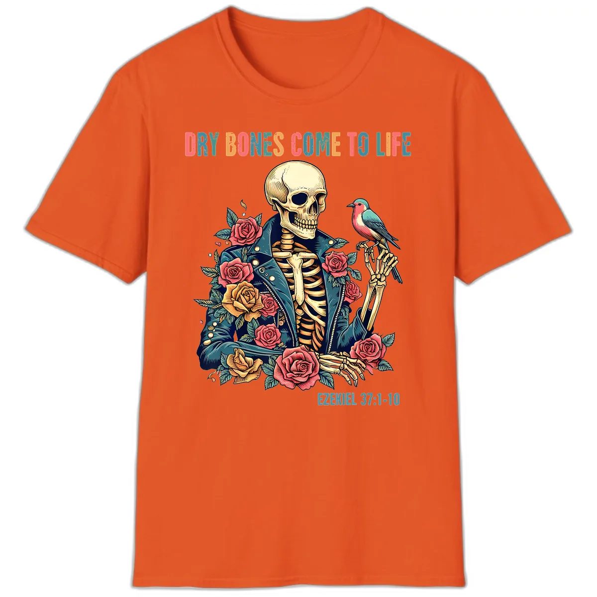 Dry Bones Come To Life Skeleton T-Shirt in Orange