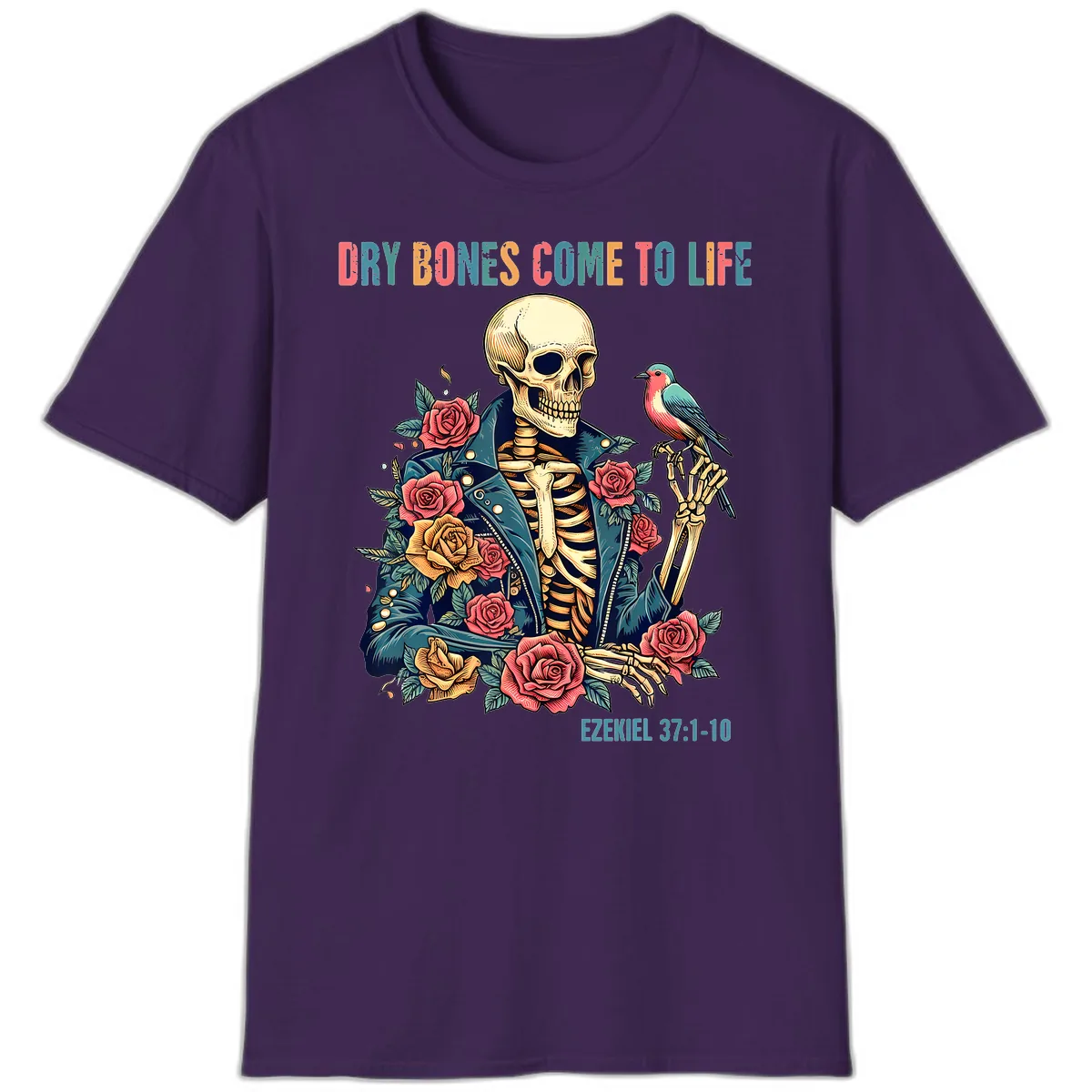Dry Bones Come To Life Skeleton T-Shirt in Purple