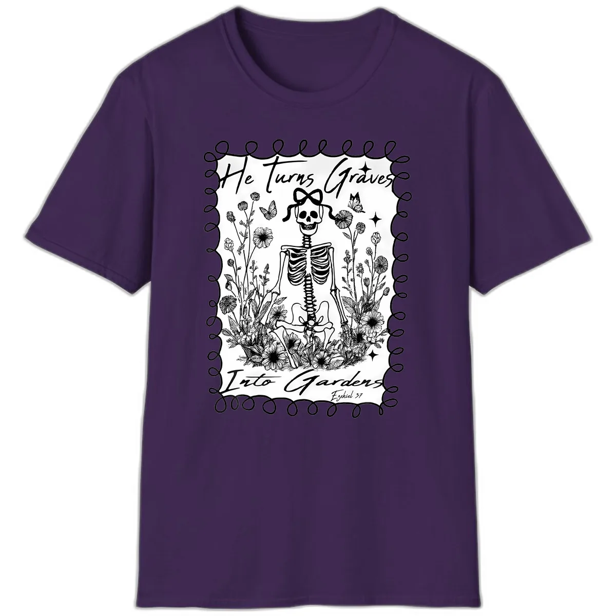 He Turns Graves Into Gardens T-Shirt in Purple